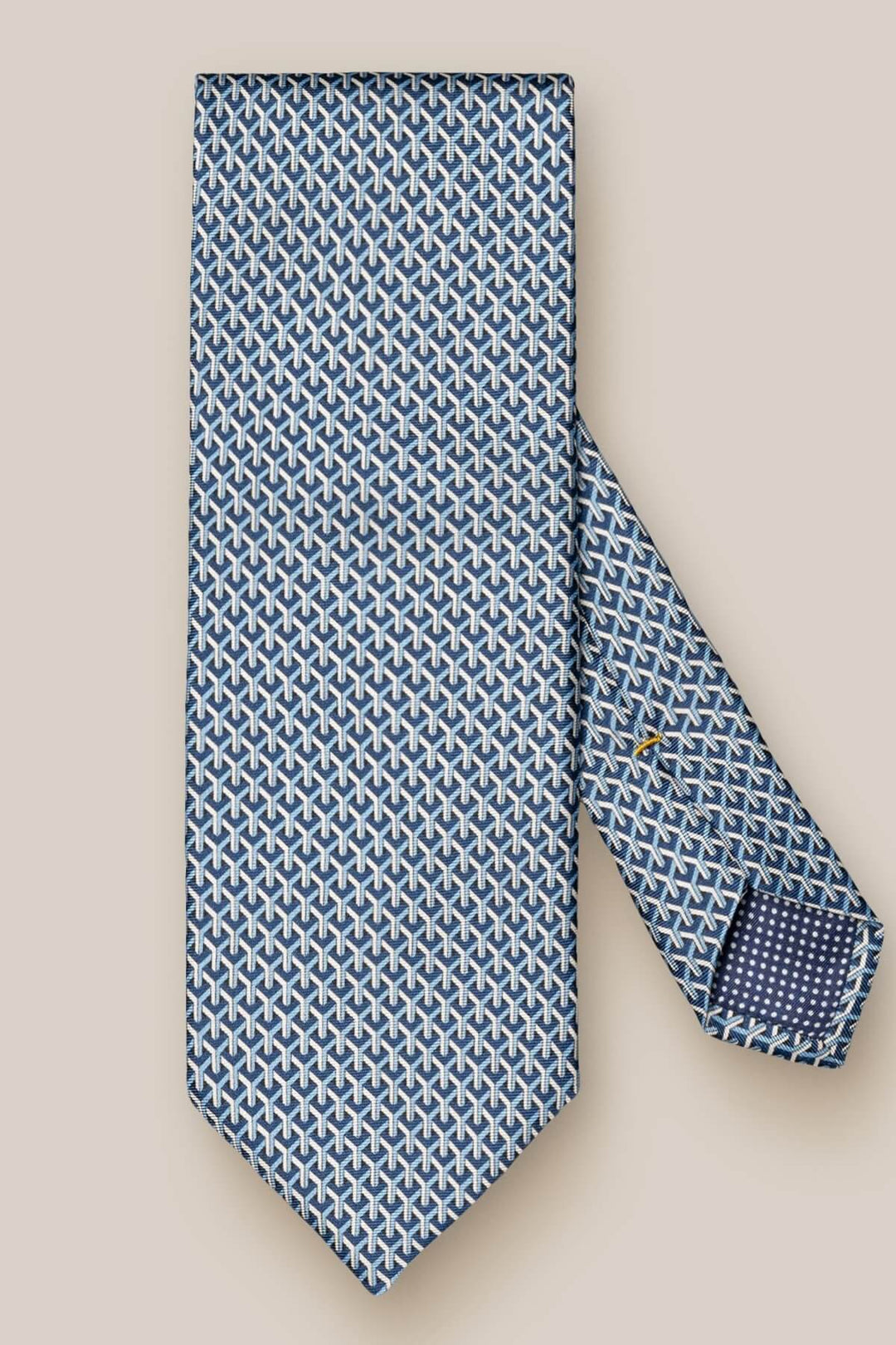 Navy Blue and White Geometric Pattern Silk Tie