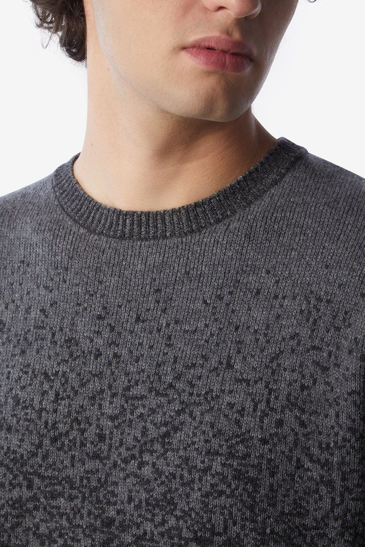 Pull en laine et cachemire à motif pixellisé gris