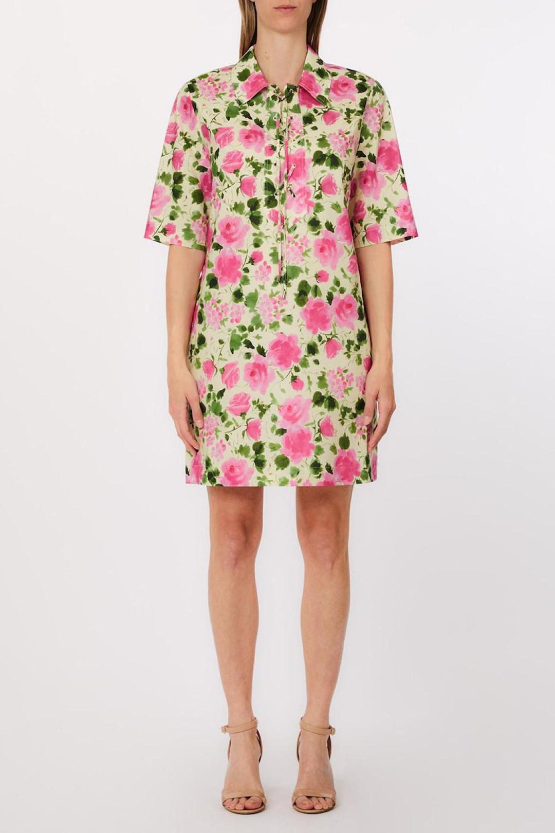 Robe droite à col chemise lacé