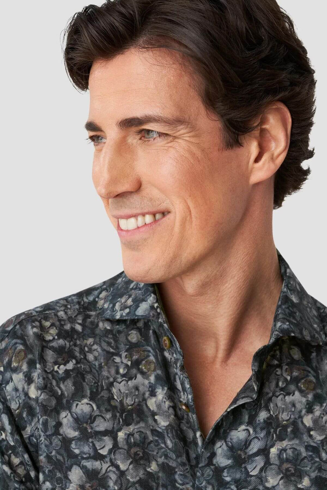 Floral-print merino wool shirt