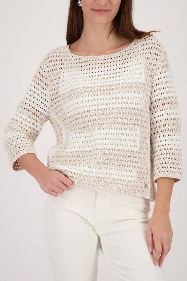 Tricot ajouré rayé manches longues