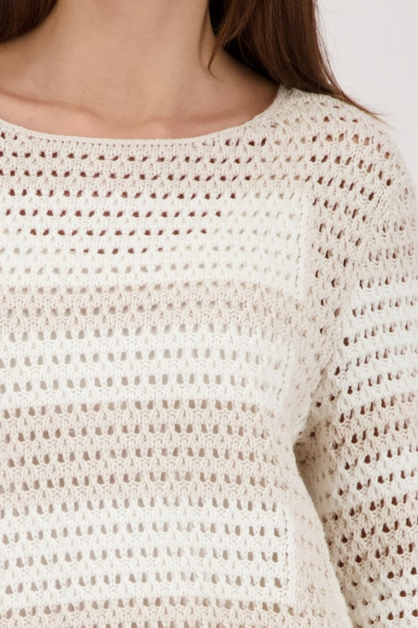 Tricot ajouré rayé manches longues