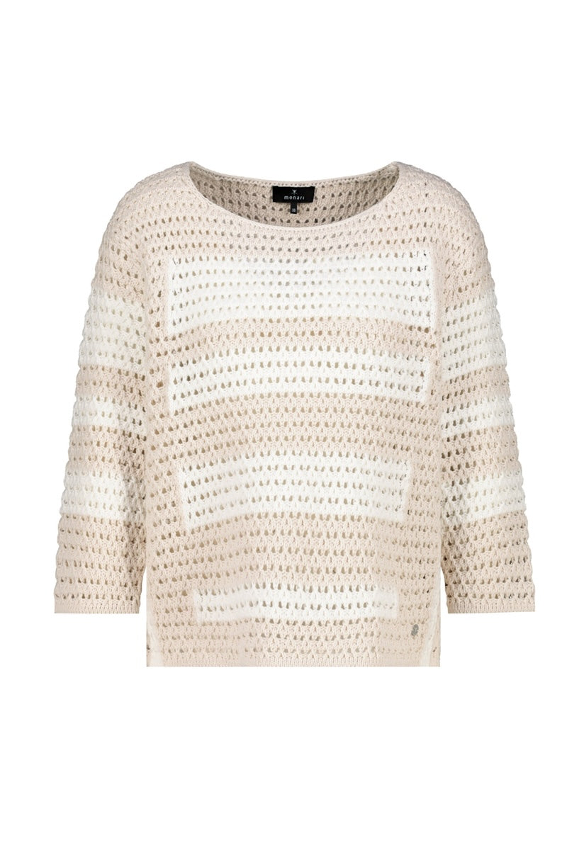 Tricot ajouré rayé manches longues