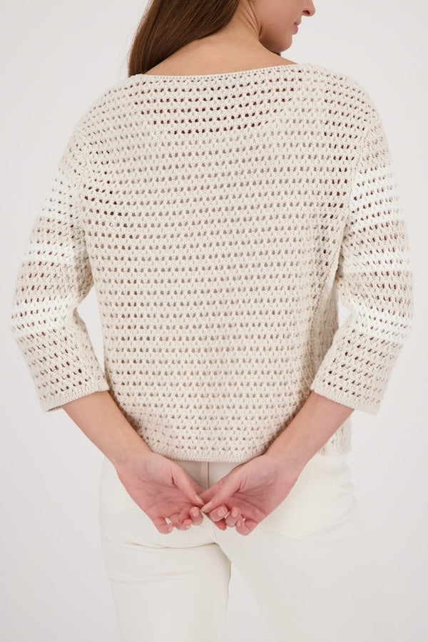 Tricot ajouré rayé manches longues