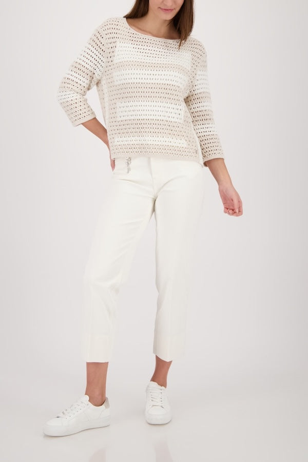 Tricot ajouré rayé manches longues