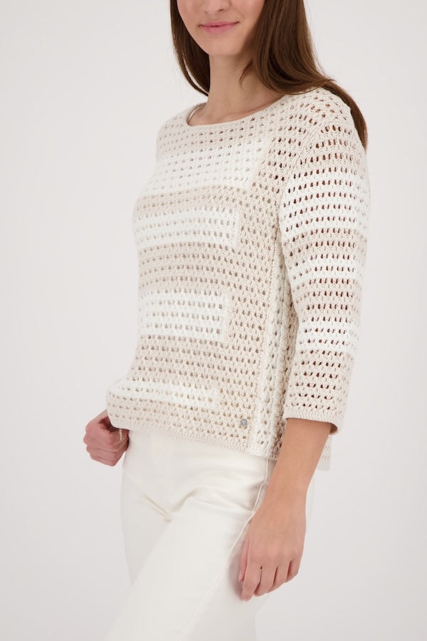 Tricot ajouré rayé manches longues