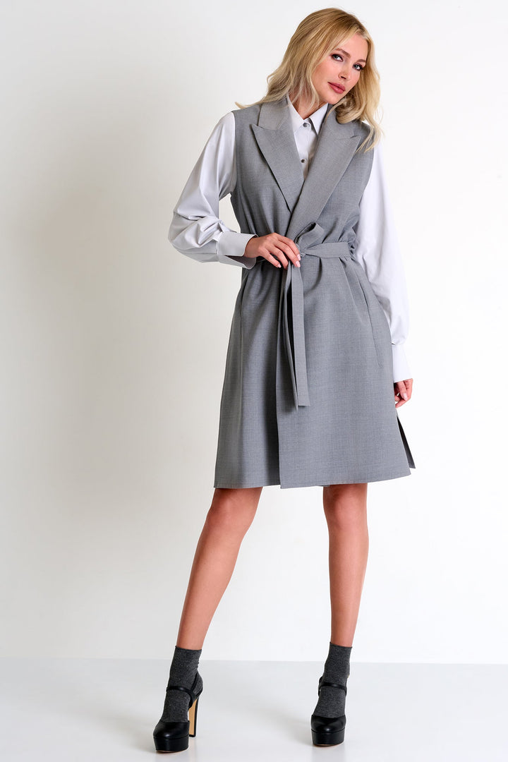 Contemporary Long Sleeveless Jacket  - 52480-76-160 02 / 160 Silver Gray / 55% WOOL 40% POLYESTER 5% ELASTANE