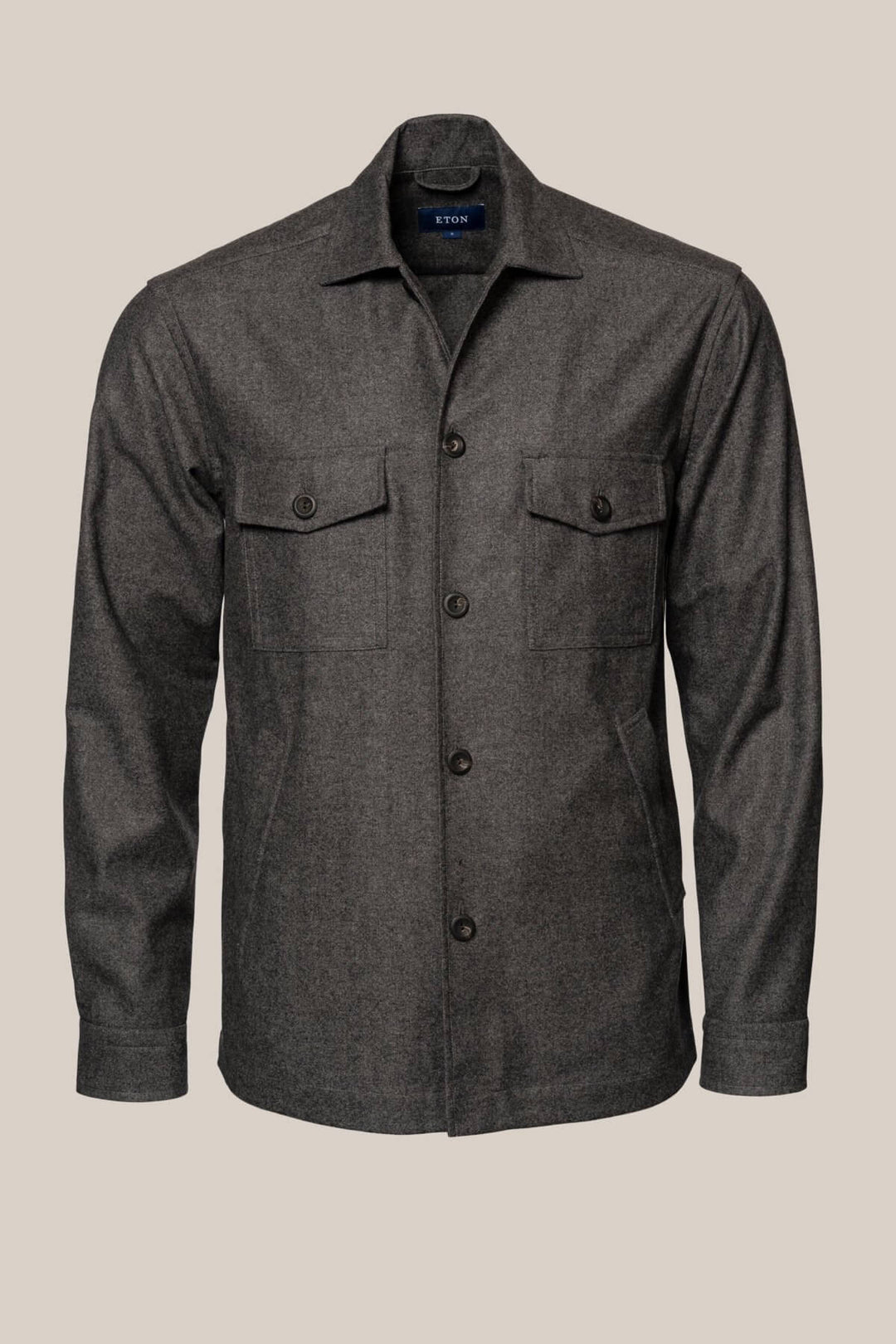 Herringbone wool and cashmere flannel overshirt