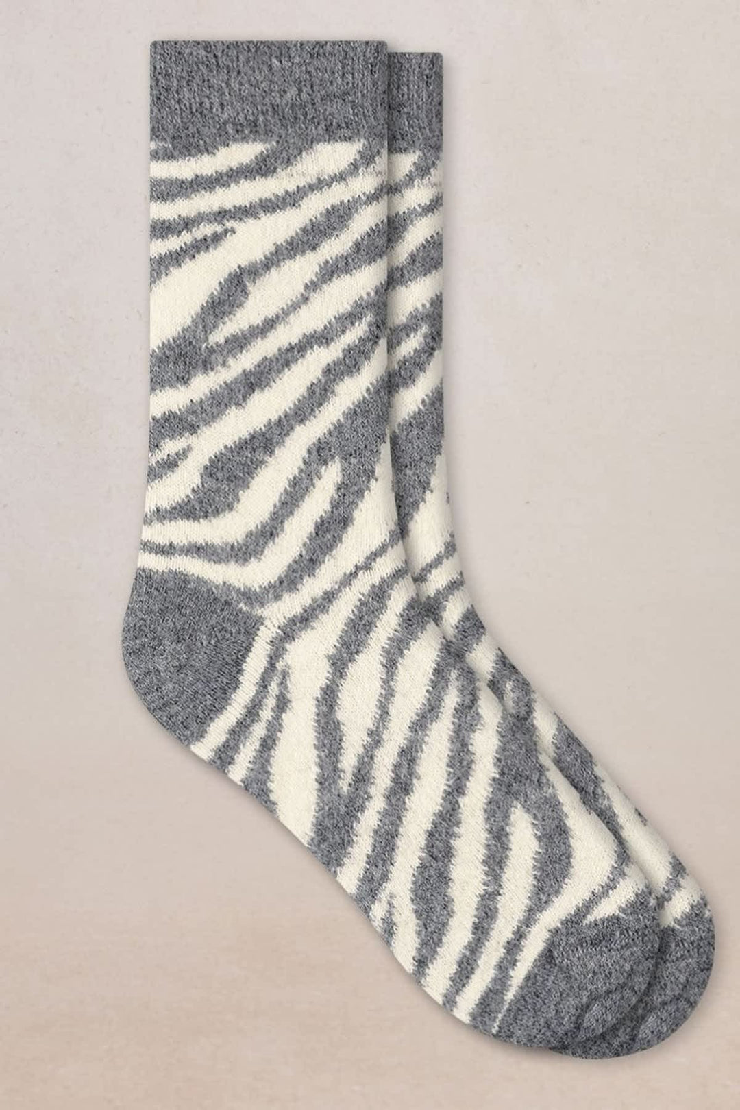 Chaussettes en laine d’alpaga motif zèbre vue de face pour femme Bleuforêt