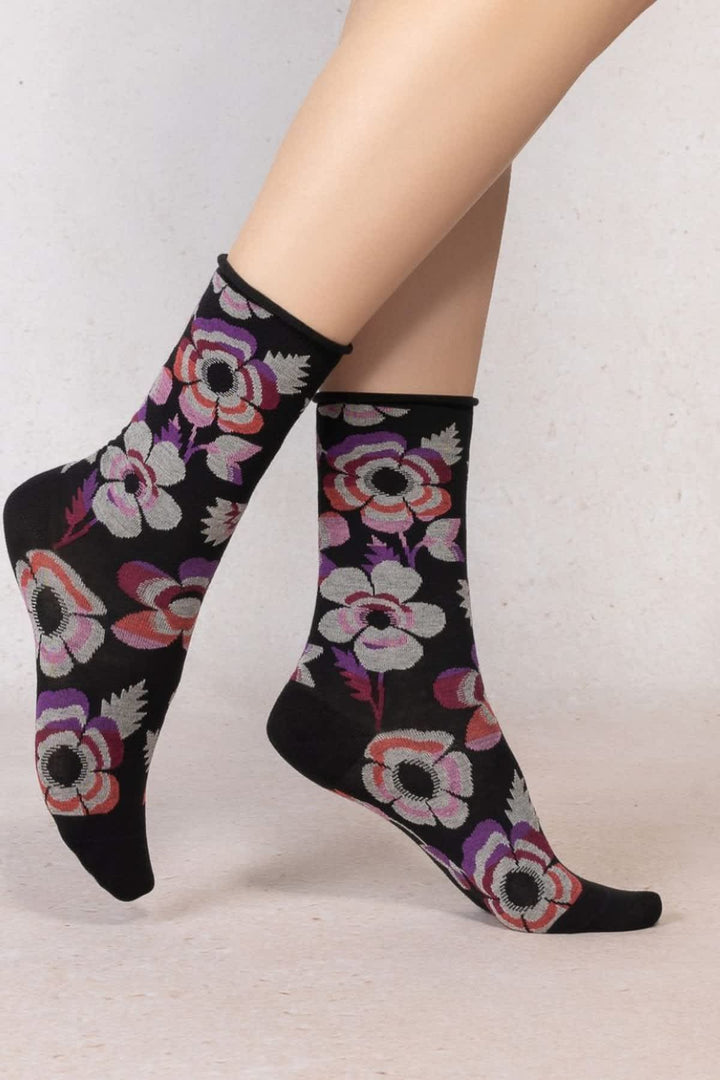 Chaussettes à motif floral vue de face pour femme Bleuforêt