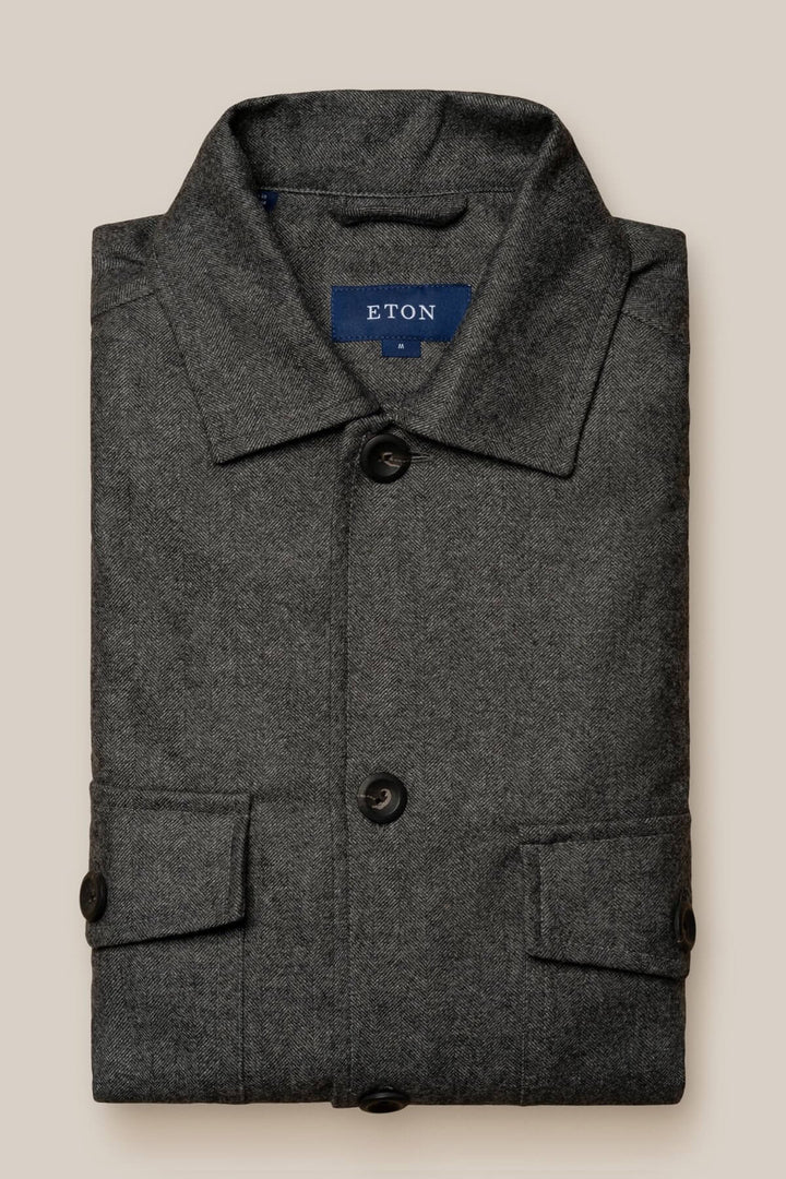 Herringbone wool and cashmere flannel overshirt