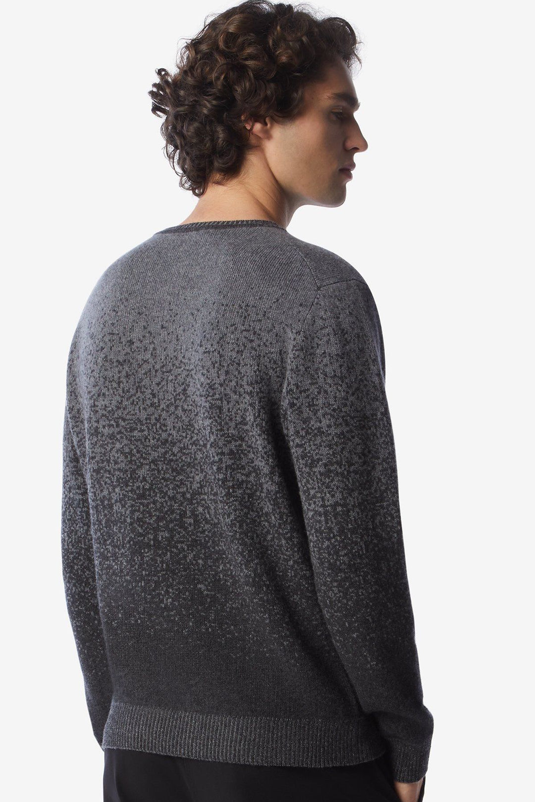 Pull en laine et cachemire à motif pixellisé gris