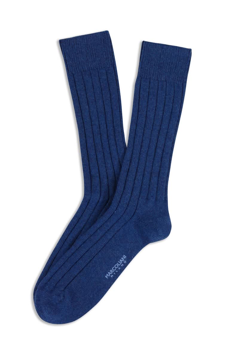 Bas long côtelé pour homme en cachemire, couleur bleu, doux et confortable, longueur mi-mollet.