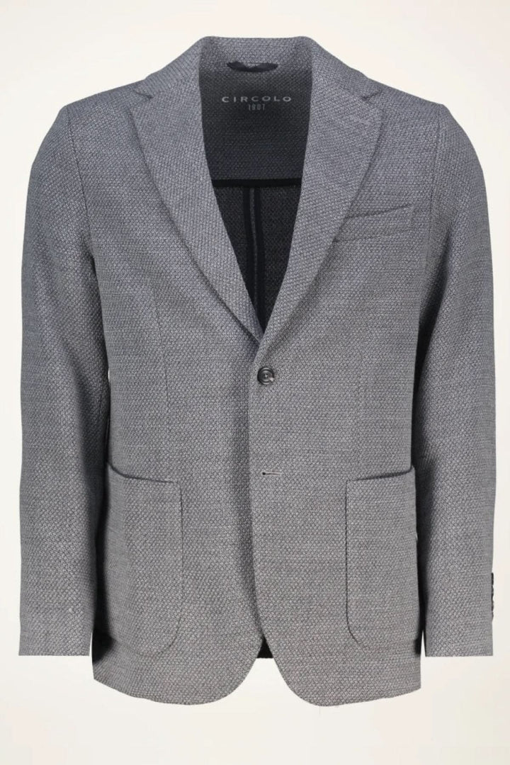 Blazer en jersey de coton gris texturé signé Circolo 1901, élégant et décontracté, idéal pour looks formels ou casual. Décris moi le produit en français.