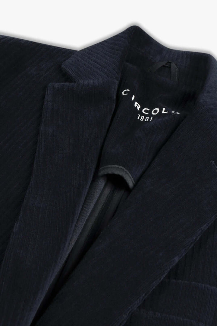 Blazer en velours côtelé bleu marine à deux boutons de Circolo 1901, texture douce, col à revers, idéal pour looks d&