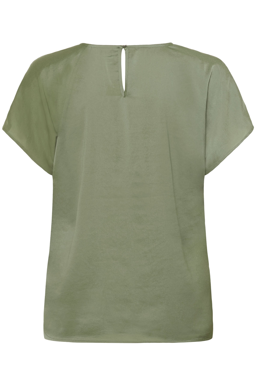 Blouse Rinda fluide avec encolure en V et manches courtes, coupe droite, couleur verte vue de dos.