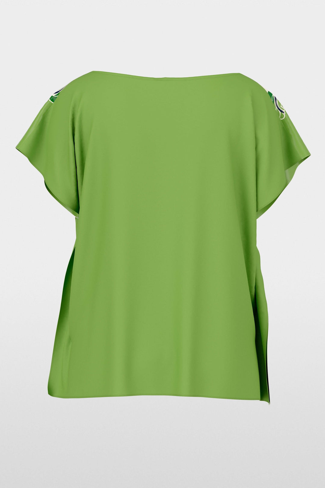 Blouse fluide imprimée verte avec manches courtes amples et encolure dégagée, vue arrière.