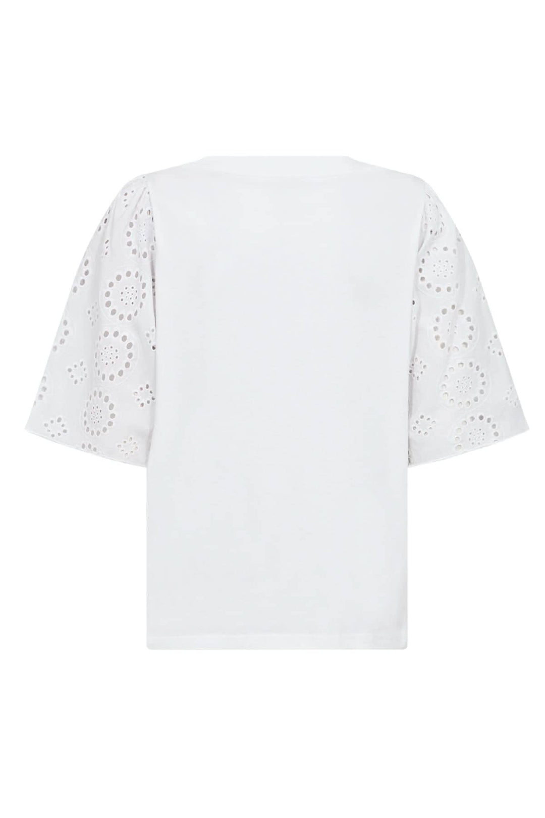 Blouse blanche à manches brodées, coupe ample, en coton biologique pour un style moderne.