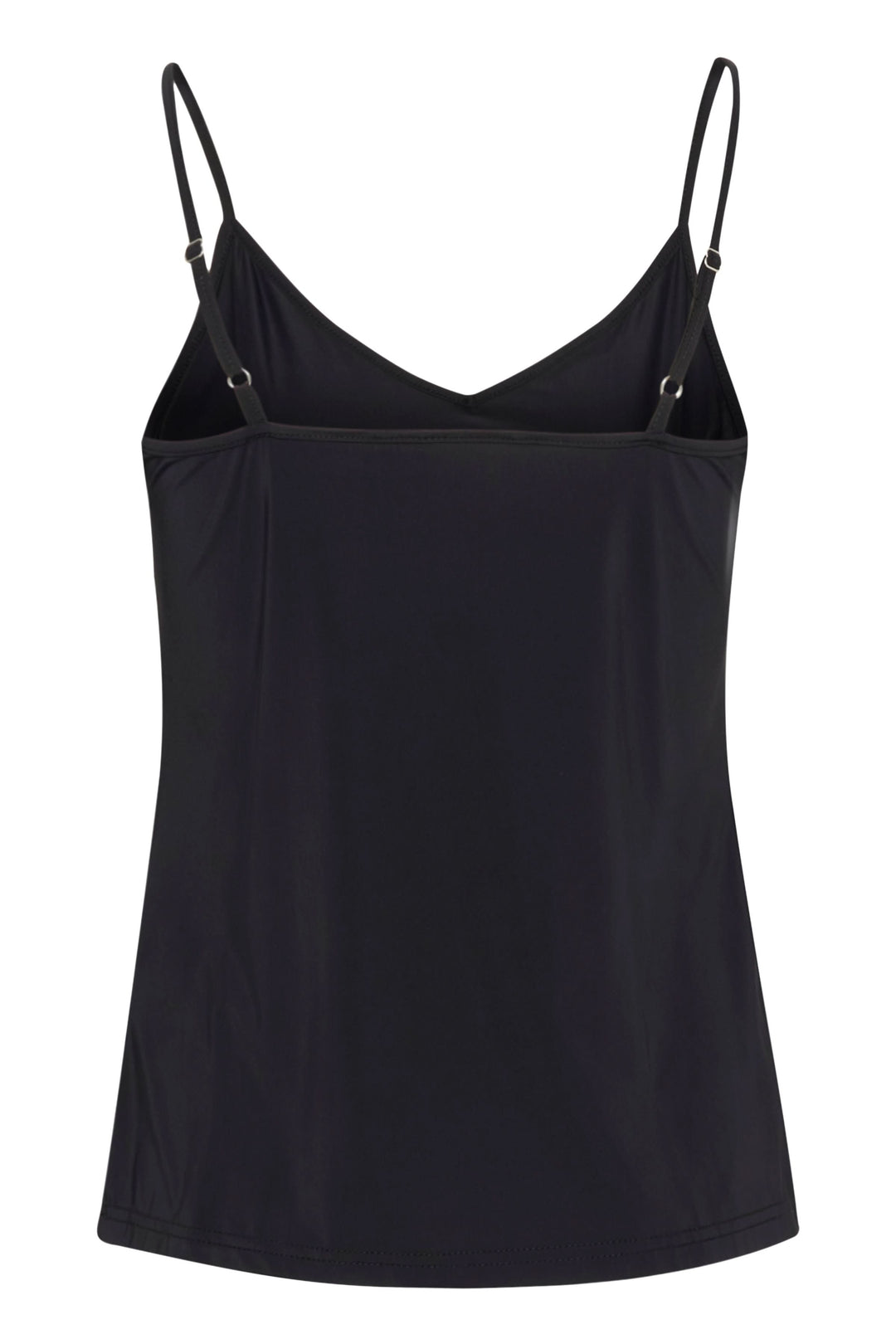 Camisole Lissandra noire avec encolure en V et bretelles fines, style épuré et polyvalent pour une garde-robe contemporaine.