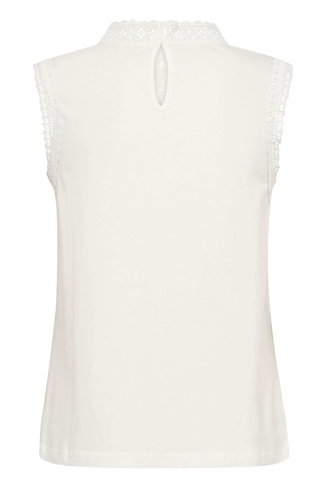Camisole sans manches Livy en coton avec empiècement en dentelle et col montant, vue arrière.