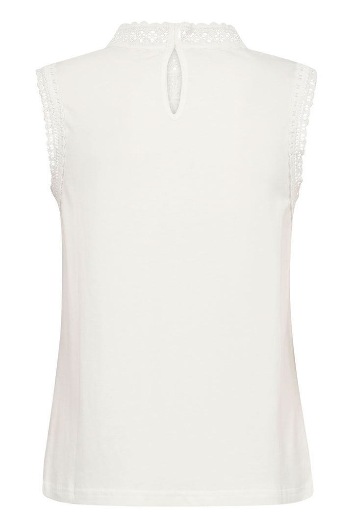 Camisole sans manches Livy en coton avec empiècement en dentelle et col montant, vue arrière.
