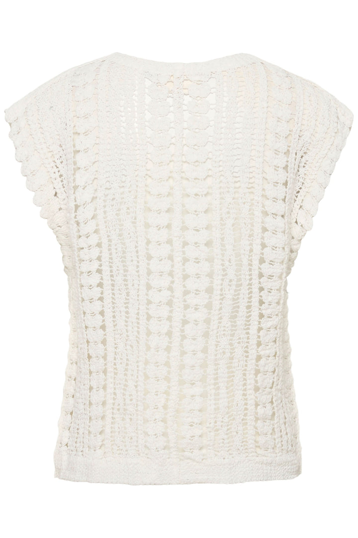Camisole Tilda en maille ajourée avec motif tricoté texturé, vue arrière, couleur blanche, idéal pour la saison chaude.