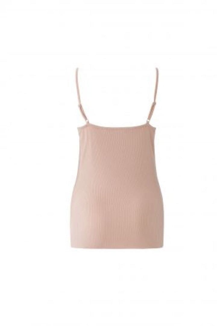 Camisole côtelée à bretelles fines en tissu extensible beige