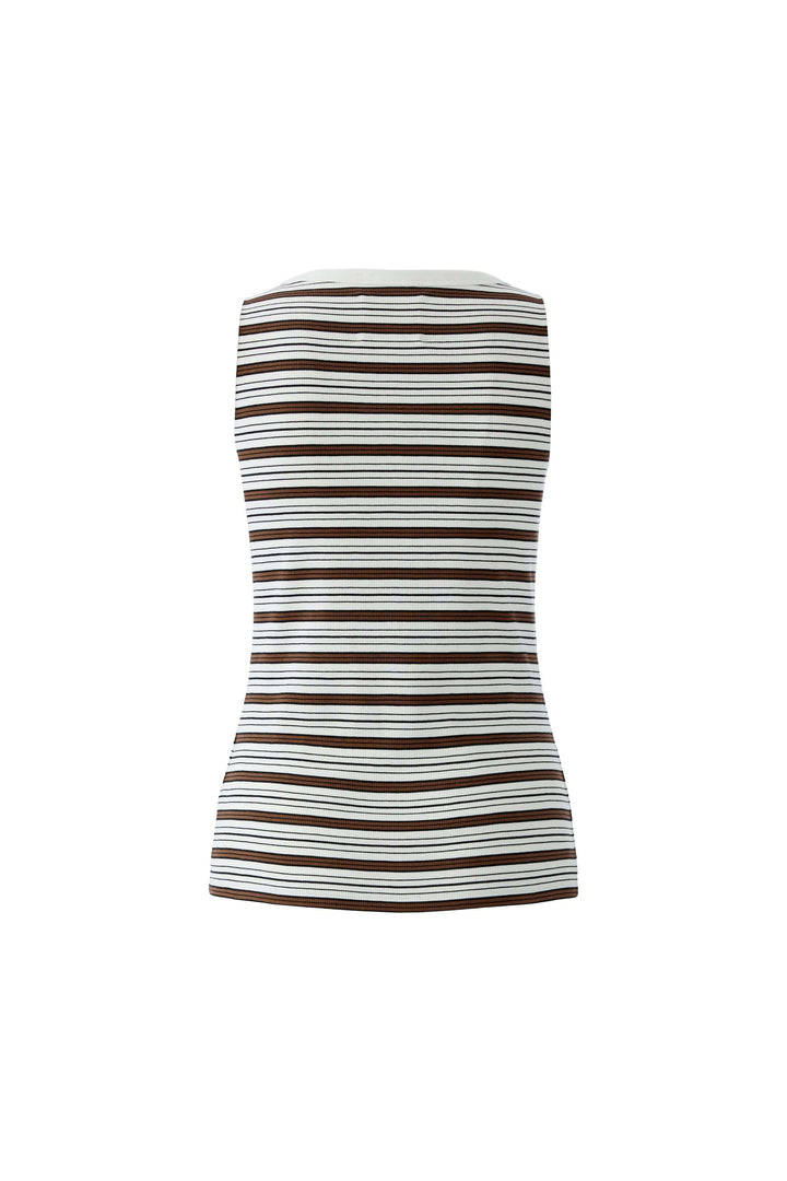 Camisole à rayures en maille côtelée avec bretelles larges, offrant un look estival moderne et ajusté au dos.