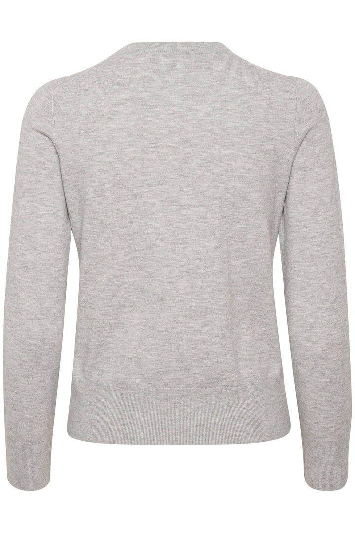 Cardigan Kellsie gris chiné, vue arrière, maille douce et légère, coupe ajustée.