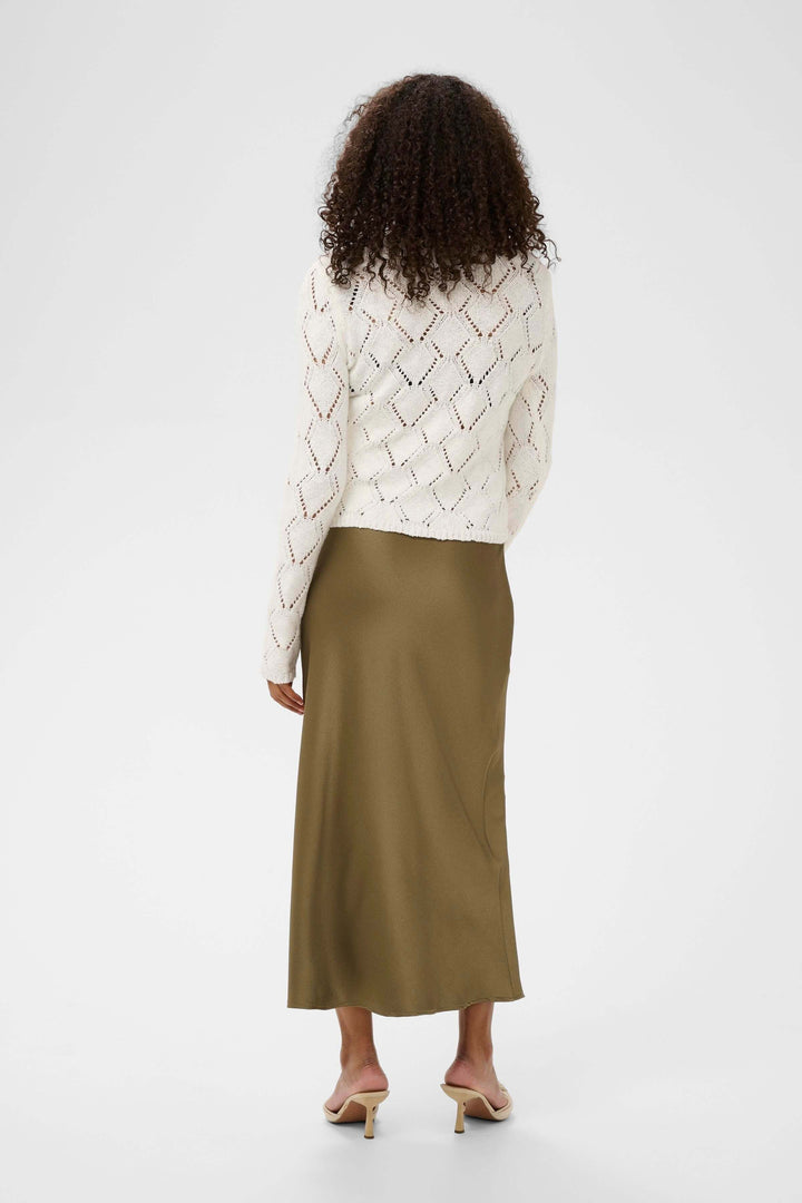 Vue arrière du Cardigan Lorinia ajouré, manches longues, encolure ronde, coupe ajustée, style élégant pour tenues variées.