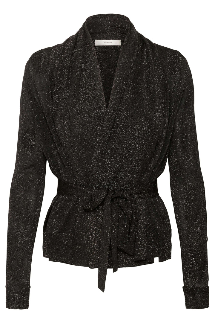 Cardigan Thani à effet scintillant avec foulard intégré, élégant et lumineux, parfait pour une tenue sophistiquée ou de soirée.