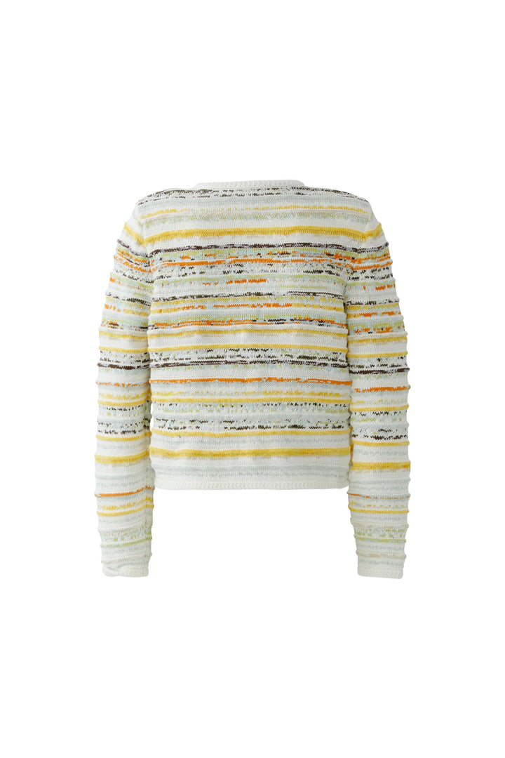 Cardigan en maille à rayures boutonné avec manches longues et encolure ronde pour un style élégant et structuré.