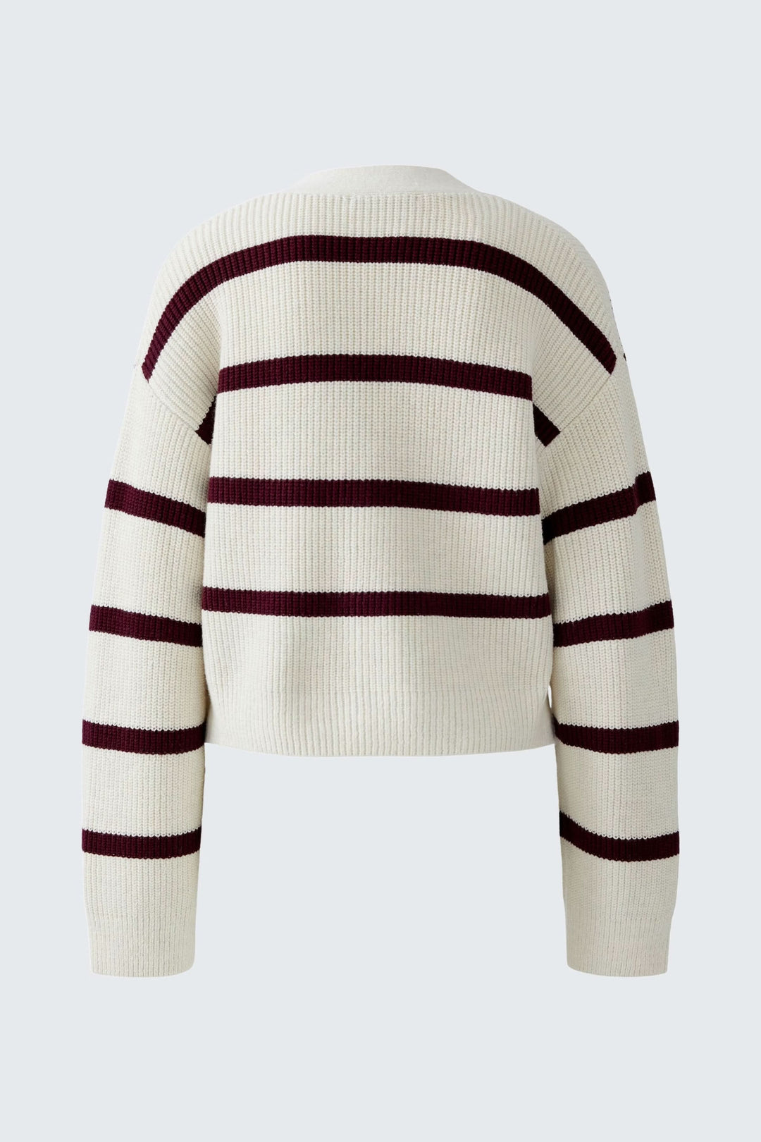 Cardigan à rayures avec coupe courte et encolure en V, en maille côtelée, style décontracté et raffiné.