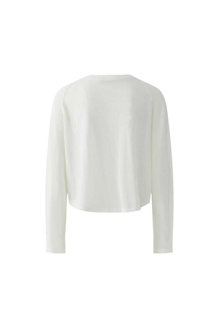 Vue arrière du cardigan texturé boutonné blanc, élégant et féminin, avec texture subtile en relief pour un look polyvalent.