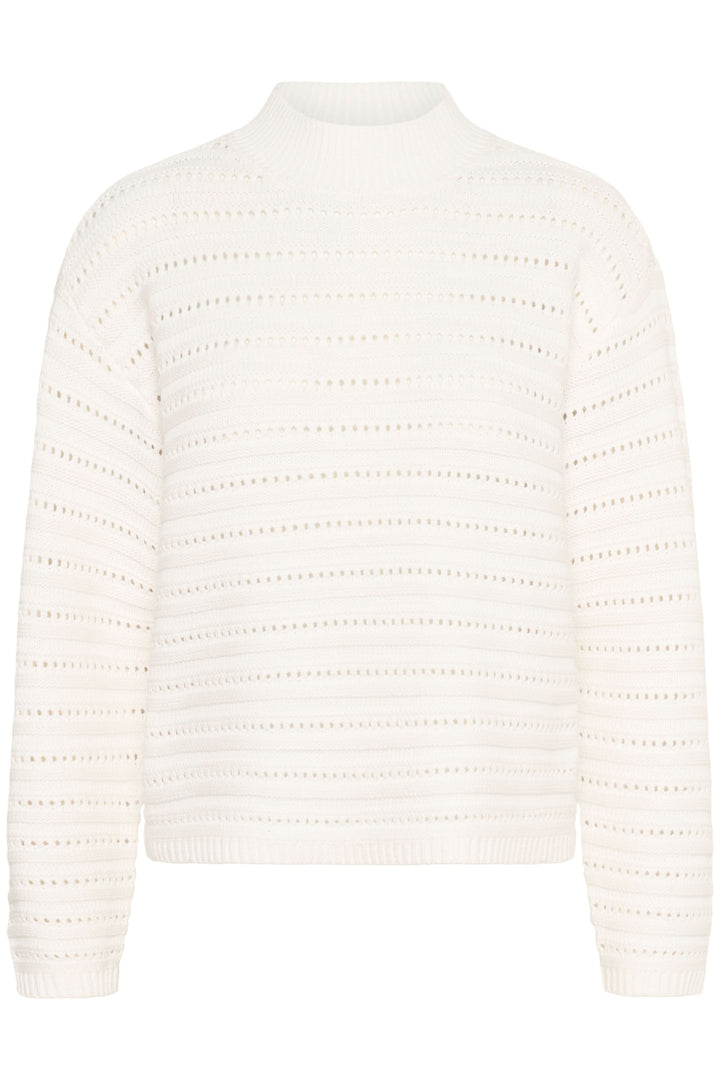 Chandail Dolly en tricot ajouré avec motif élégant et col montant pour un style moderne, coupe droite.