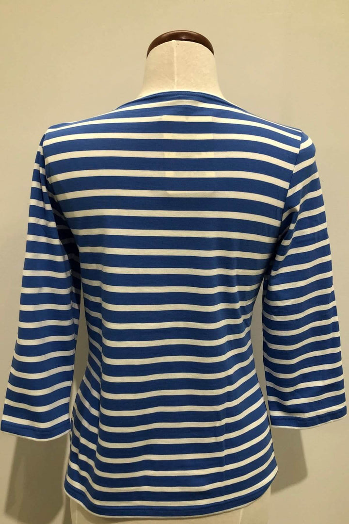 Chandail GALATHEE II à rayures marines, coupe féminine et manches ¾, style décontracté.