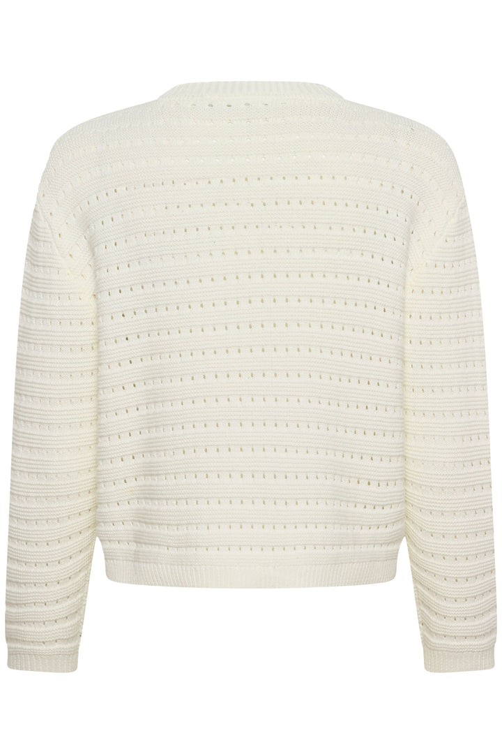 Chandail Metta en maille ajourée blanche, coupe droite et manches longues.