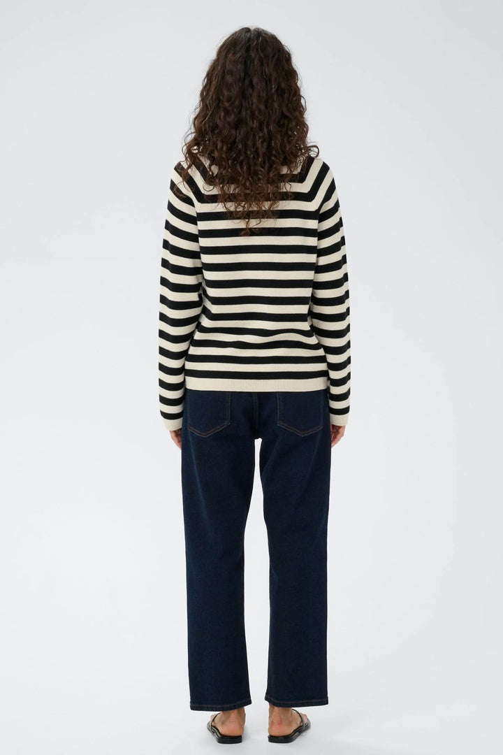 Vue arrière du Chandail rayé à col polo Madie affichant les rayures horizontales et la coupe droite moderne.