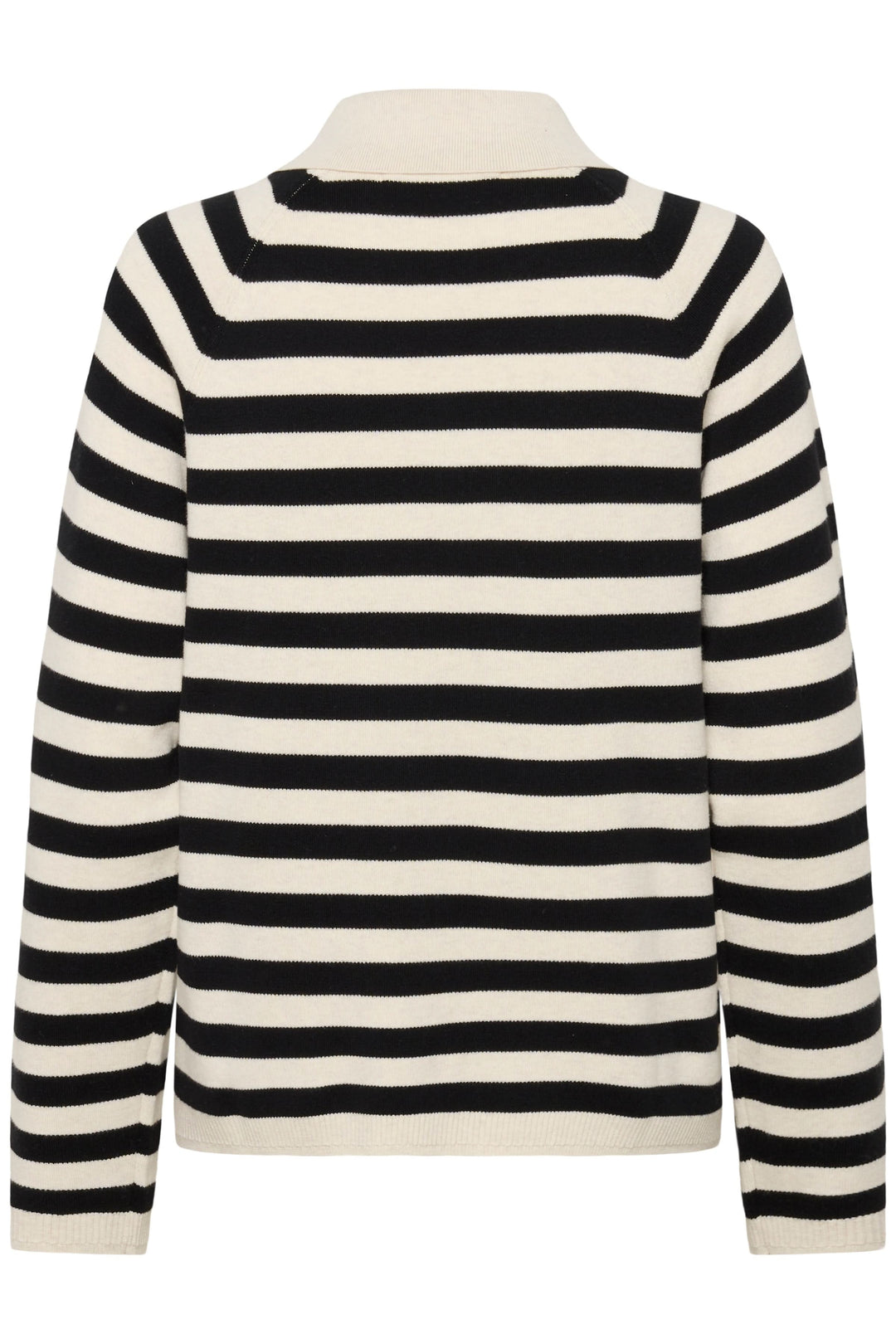 Chandail rayé à col polo Madie en noir et blanc avec manches longues et coupe droite, vue arrière.