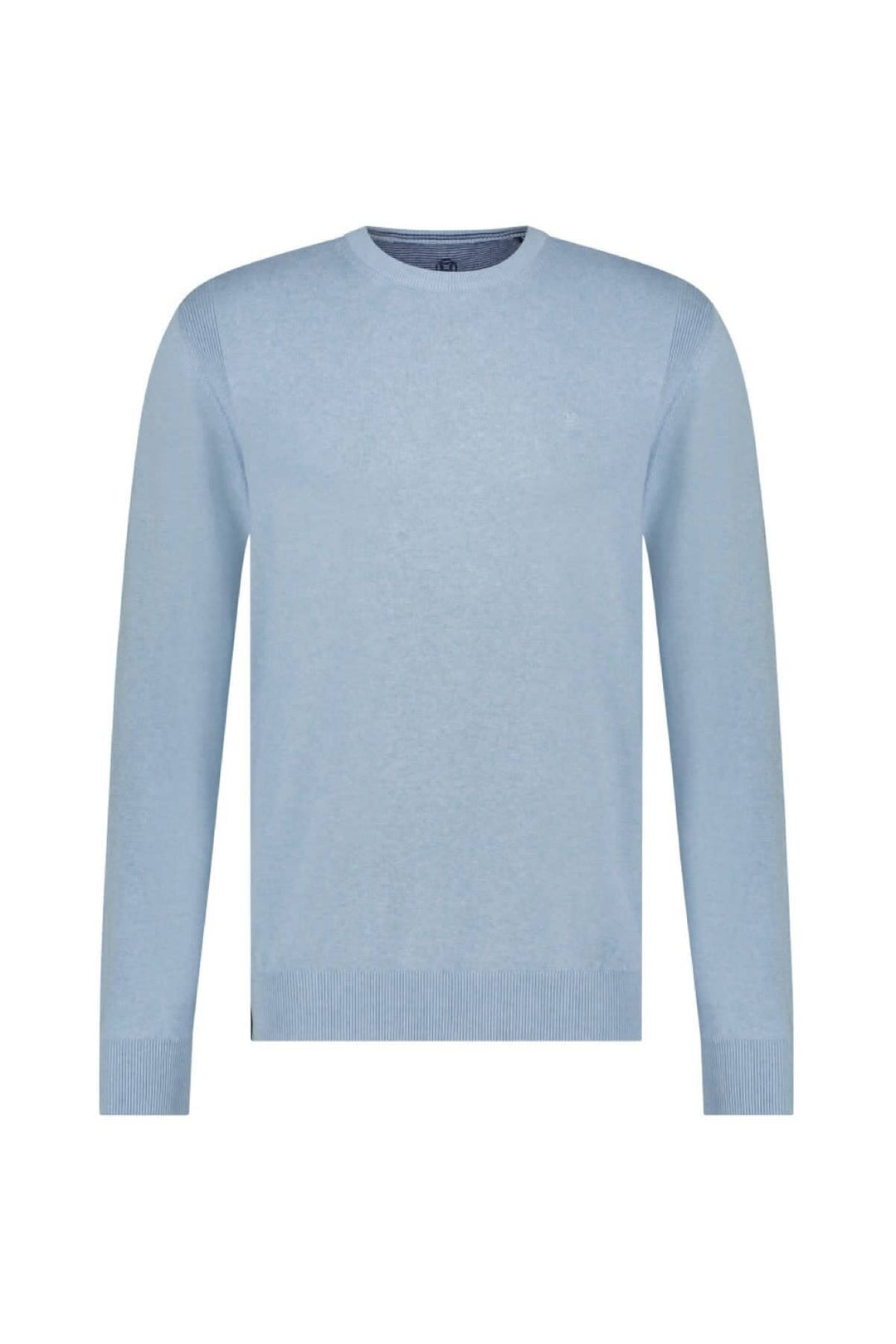 Chandail col ras du cou bleu clair, manches longues, coupe régulière, essentiel pour un look décontracté.