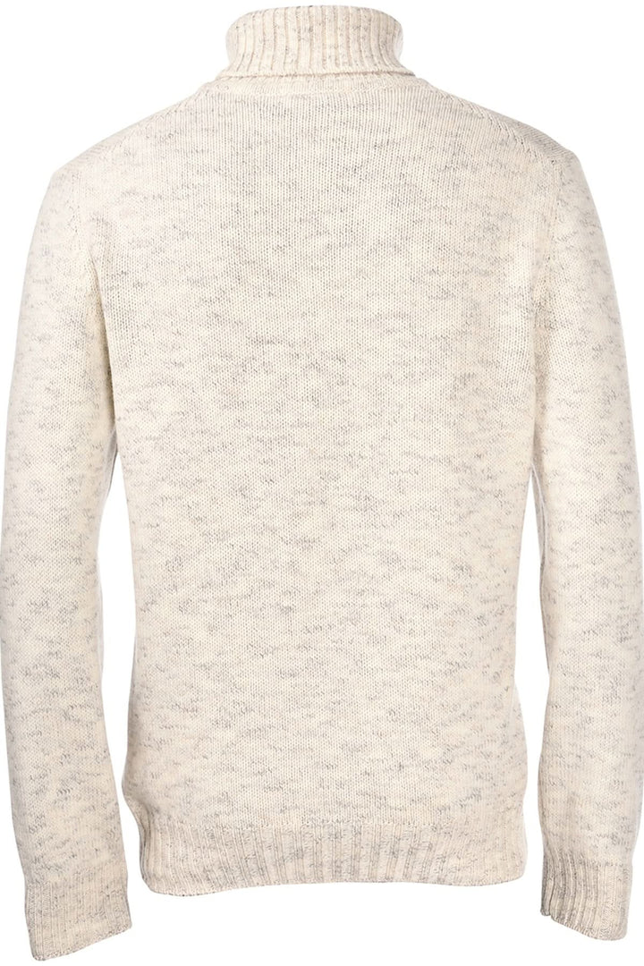 Chandail à col roulé en laine vierge, tricot texturé beige, raffinement italien, coupe classique, confort et chaleur pour saison froide.