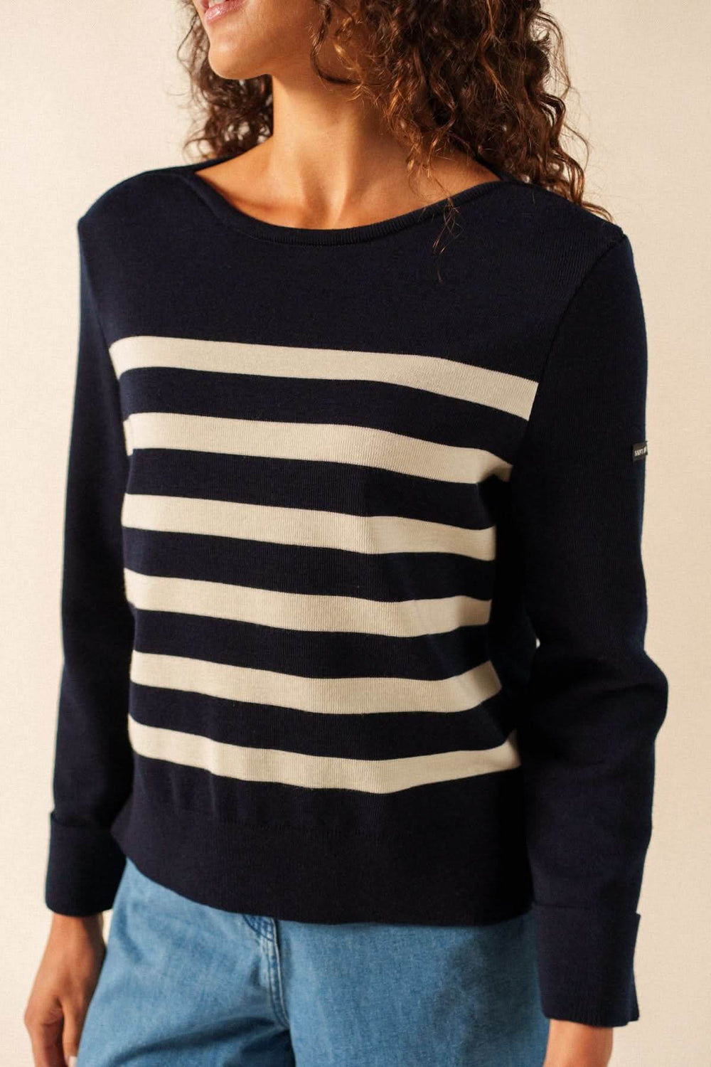 Chandail de tricot MARSEILLAN à rayures, manches longues et encolure arrondie, style décontracté et soigné