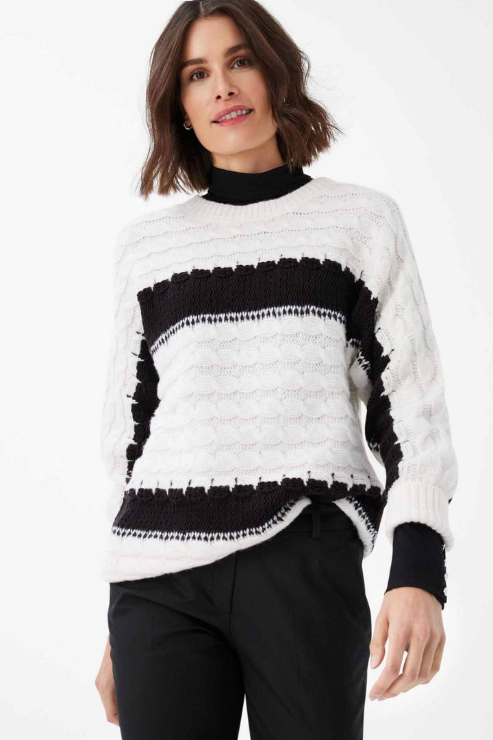 Pull en tricot pour femme, décontracté avec motif torsadé et bandes contrastantes, parfait pour l&