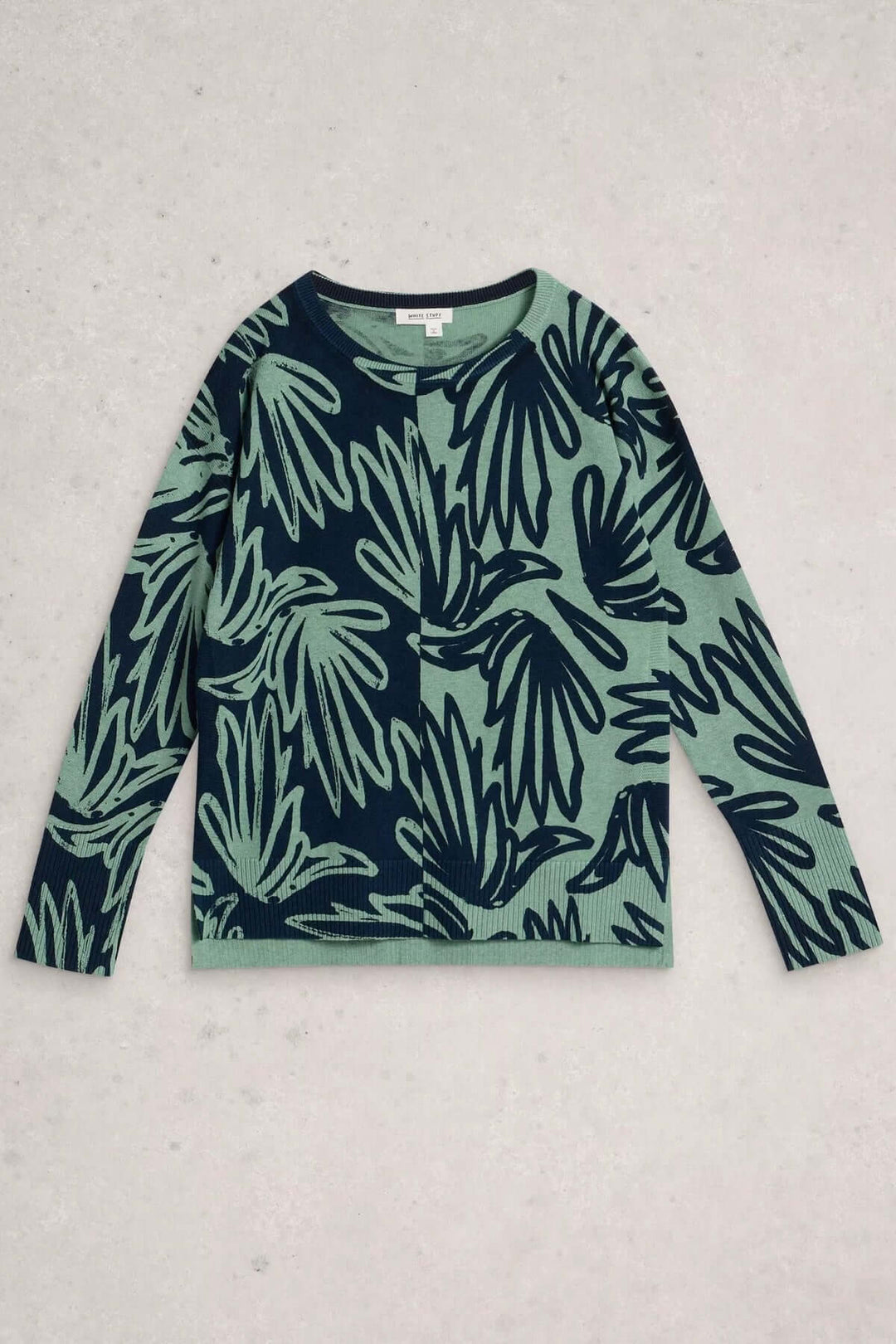 Chandail imprimé à manches longues Olive avec imprimé graphique, maille douce et encolure ronde, idéal pour un style décontracté.