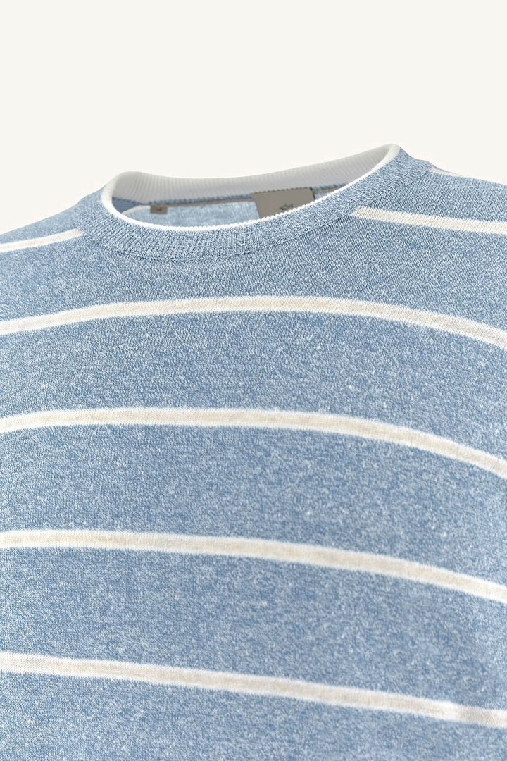 Chandail rayé en lin et coton Urukai bleu, motif rayé élégant, coupe régulière, style Riviera, confection de qualité Paul &amp; Shark