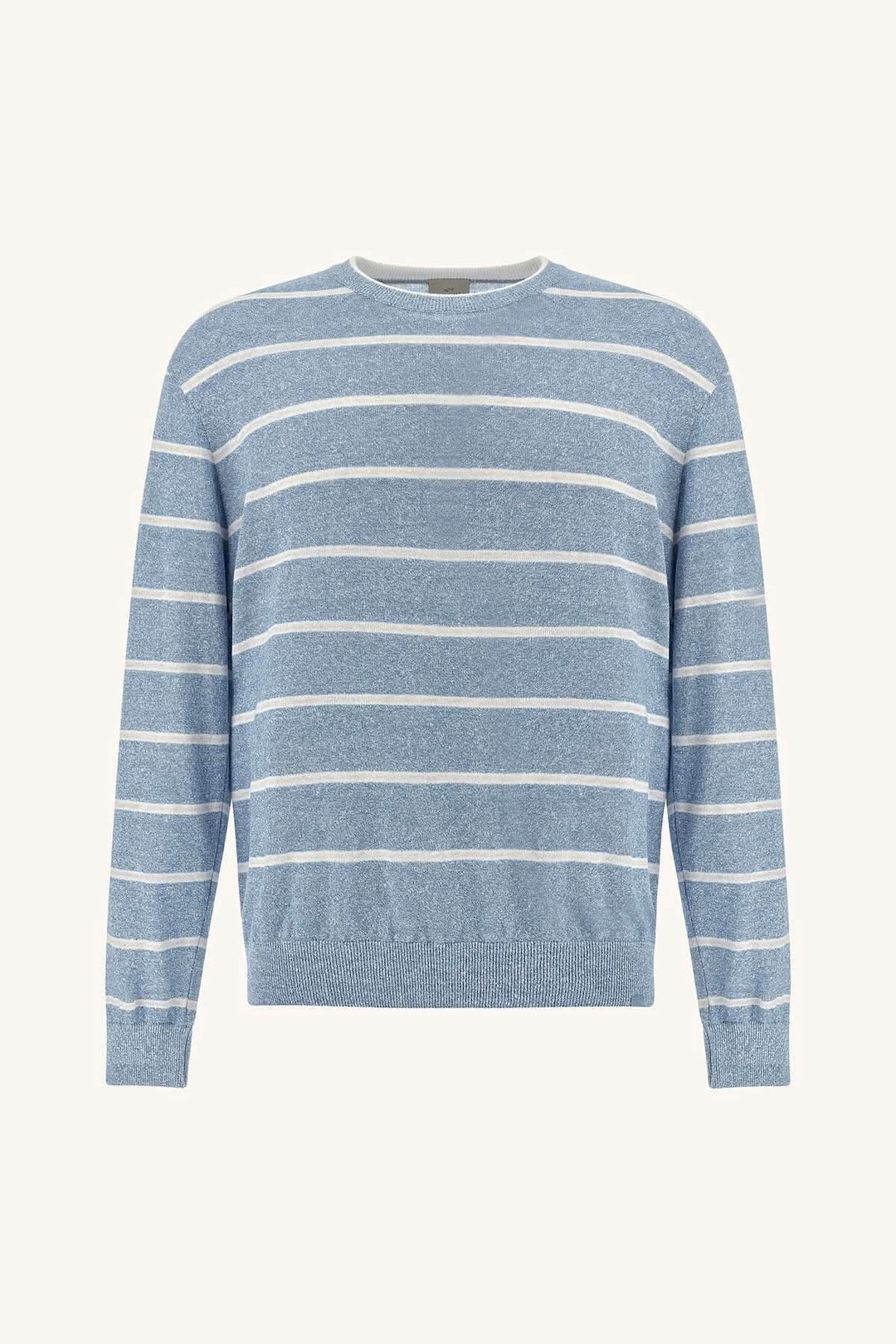 Chandail rayé en lin et coton Urukai, style Riviera, bleu et blanc, léger et estival, maille raffinée.
