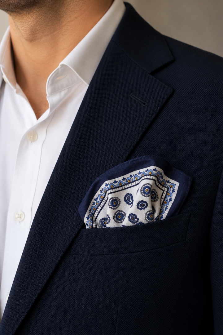 Pocket scarf with medallion and cashmere pattern