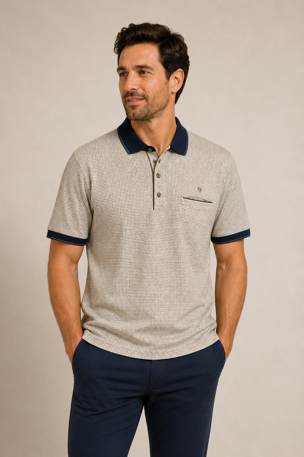 Textured short-sleeve polo shirt
