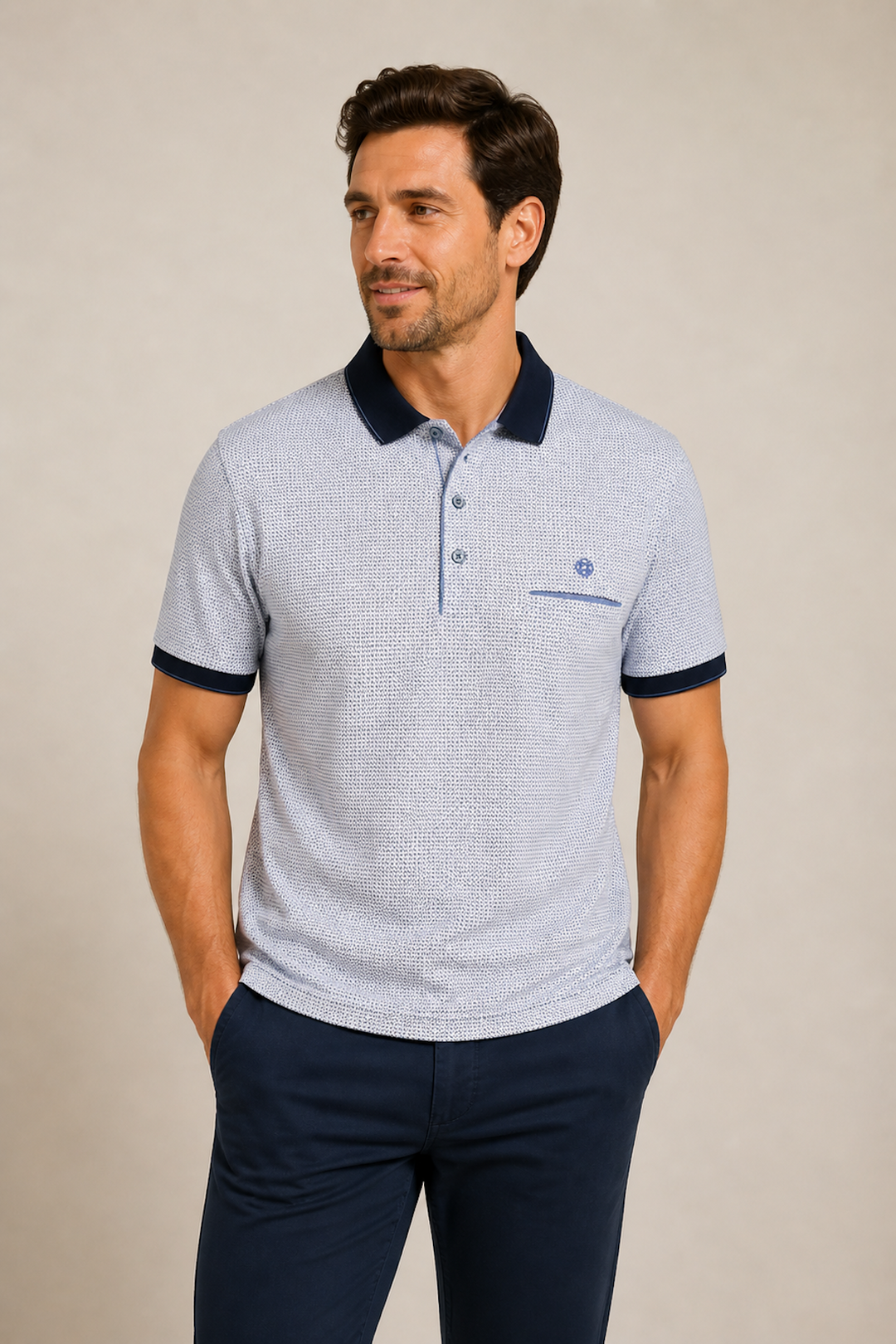 Textured short-sleeve polo shirt