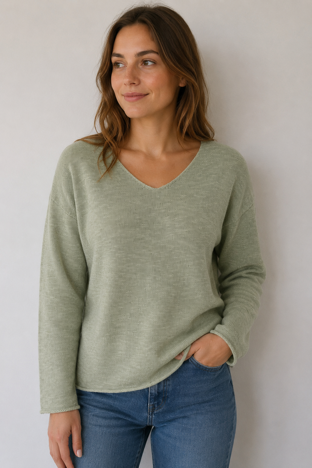 V-neck knit sweater